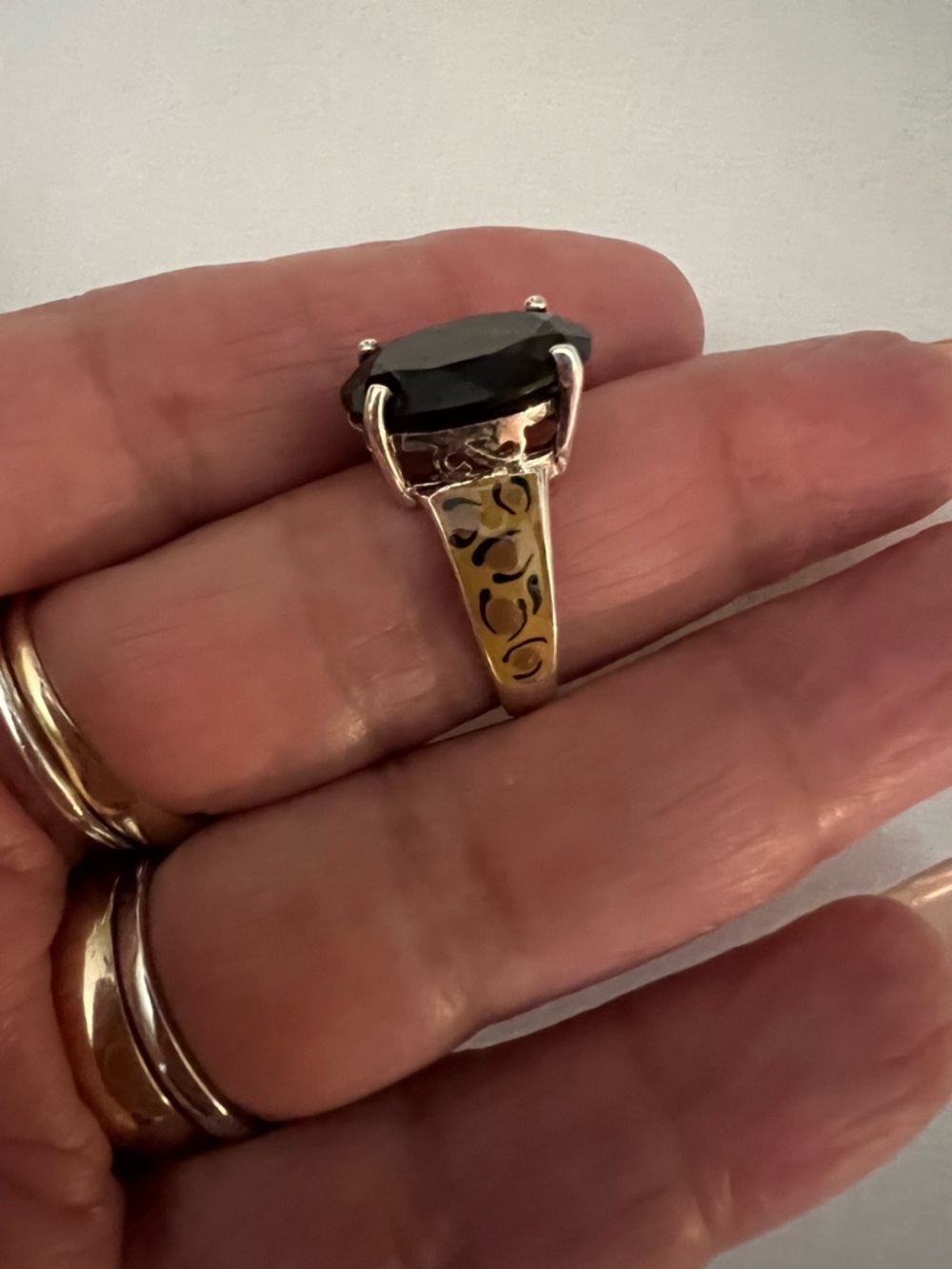 Vintage Leopard Print 925 Sterling Silver Smoky Quartz Oval Ring - Picture 4 of 8